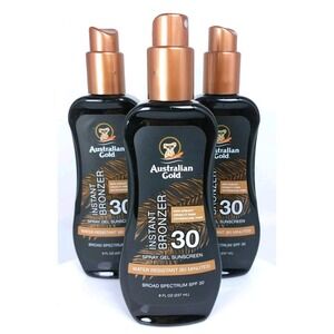 New 3 Pk Australian Gold Instant Bronzer Spray Gel SPF 30 Bulk Discount Exp 9/25